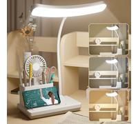 SPORWAY Lámpara de escritorio LED: lámpara de escritorio regulable en 3 colores, lámpara de escritorio para niños, carga USB, lámpara de lectura con soporte para bolígrafo, lámpara de noche de cuello