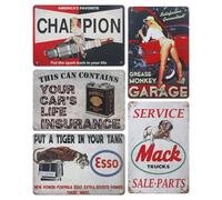 SPORWAY Lot de 5 placas de chapa para garaje: 20 x 30 cm - Placa de chapa retro - Decoración vintage - Póster de coche - Aceite de motor - Tienda de aceite de motor - Decoración de pared para el hogar