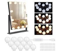 SPORWAY Luces para Espejo Maquillaje, Lámparas Para el Espejo LED Estilo Hollywood con 12 Bombillas Regulables, 3 Modos de Color y 10 Brillo Luz Espejo Carga USB para Maquillaje Tocador Espejo Baño