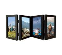 SPORWAY Marco de fotos plegable para 4 fotos, 10 x 15 cm, marco de fotos para varias fotos, marco de madera con cristal, marco de fotos 3D para boda, familia, bebé (negro)