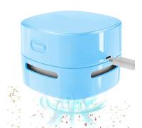 SPORWAY Mini aspiradora recargable por USB, mini aspiradora de mesa, potente 360°, portátil, inalámbrico, con cable de carga y cepillos, para oficina, coche, viajes, escuela (azul)