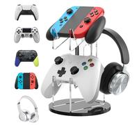 SPORWAY Soporte Cascos Gaming: Soporte Mando, Soporte Auriculares Switch Hecho de acrílico, Soporte Cascos PS5/PS3/PS4/PS2/Switch Pro/Xbox, Soporte para 3 Controladores y 1 Auricular