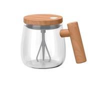 SPORWAY Taza autoagitadora, 400 ml, vaso agitador eléctrico, vaso alto de borosilicato, taza de café portátil con agitador automático para café, leche, proteína en polvo (Color arce)