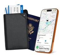 Spotminders. Apple MFi - Soporte para pasaporte rastreable para viajes (solo iOS) funciona con Apple Find My, cubierta de pasaporte recargable, 3 años de duración de la batería, cartera de viaje negra