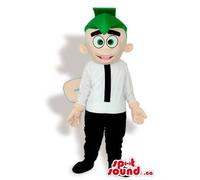 SPOTSOUND Happy Boy Mascot US con alas vestidas con un sombrero verde y una corbata negra