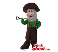 SpotSound Mascota del personaje de leñador con una camisa verde y un sombrero grande