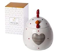 SPOTTED DOG GIFT COMPANY Bote Galletas de Cerámica con Gallina, 1900 ml Galletero Blanco con Tapa, Regalo para Amantes Animales