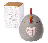 SPOTTED DOG GIFT COMPANY Bote Galletas de Cerámica con Gallina, 1900 ml Galletero Gris con Tapa, Regalo para Amantes Animales