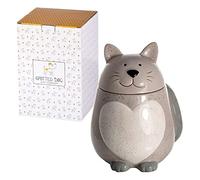 SPOTTED DOG GIFT COMPANY Bote Galletas de Cerámica con Gato, 1300 ml Galletero Gris con Tapa, Regalos para Amantes de los Gatos