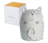 SPOTTED DOG GIFT COMPANY Bote Galletas de Cerámica con Gato Atigrado, 1400 ml Galletero Blanco con Tapa, Regalos para Amantes de los Gatos