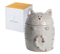 SPOTTED DOG GIFT COMPANY Bote Galletas de Cerámica con Gato Atigrado, 1400 ml Galletero Gris con Tapa, Regalos para Amantes de los Gatos
