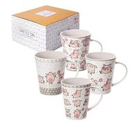 SPOTTED DOG GIFT COMPANY Juego de 4 Tazas de Cafe 360ml con Diseño de Cerdos, Tazas Desayuno de Cerámica con Caja de Regalo para Café y Té, Regalos Originales para Amantes de los Animales