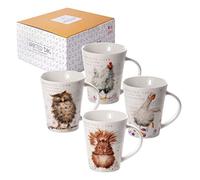 SPOTTED DOG GIFT COMPANY Juego de 4 Tazas Originales de Cerámica para Regalar, 360ml Tazas de Café y Té con Estampado de Búho Ardilla Ganso Gallina, Regalo para Amantes Animales