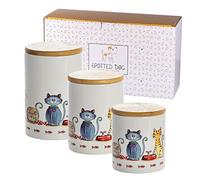 SPOTTED DOG GIFT COMPANY Tarros de Almacenamiento de Ceramica, Juego de 3 Botes Cocina Almacenaje con Hermético Tapa, Regalos Decorativos Originales para Amantes de Gatos, 700ml, 800ml, 1L