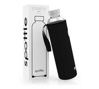 spottle Botella de Agua Cristal 1 L con Funda Neopreno - Negro, Hermética, Libre BPA, Apta para Lavavajillas, Ideal para Todo Tipo Bebidas