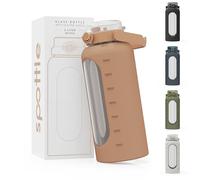 spottle Botella de Agua de Vidrio 2 Litros - Botella Grande con Pajita y Funda de Silicona - A prueba de fugas, Apta para Lavavajillas, Libre de BPA (Marrón, 2000 ml)