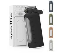 spottle Botella de Agua de Vidrio 2 Litros - Botella Grande con Pajita y Funda de Silicona - A prueba de fugas, Apta para Lavavajillas, Libre de BPA (Negro, 2000 ml)