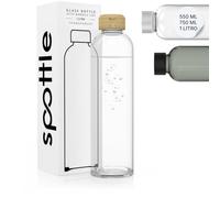 spottle Botella de - Botella de vidrio para beber en 500, 750 o 1000ml - Botella de vidrio apta para el lavavajillas y a prueba de fugas en 1 litro - 100% libre de BPA (Con logotipo, 750ml)