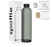 spottle Botella de vidrio 500 ml / 750 ml / 1 litro - sin BPA, apta para lavavajillas, a prueba de fugas - ideal para agua, oficina, escuela o deporte (Negro teñido/tapa de metal, 1000 ml)