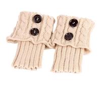 SPPEOUKJ Calentadores de tobillo de lana con botones y trenzas for mujer, cubrepiés cortos, calcetines de invierno acogedores, accesorios de punto for otoño(Beige,3Pairs)