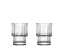 SPPEOUKJ Coffee Glass Cups Stackable Glassware Stripe Simple Transparent Cocktail Bar Beverages Soda Milk Juice Drink Mugs Cup Drinkware(200ml 2pcs)