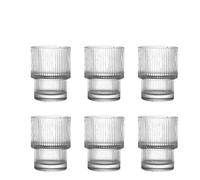 SPPEOUKJ Coffee Glass Cups Stackable Glassware Stripe Simple Transparent Cocktail Bar Beverages Soda Milk Juice Drink Mugs Cup Drinkware(200ml 6pcs)