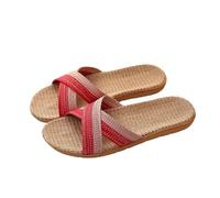 SPPEOUKJ Pantuflas Mujer Verano Couples' Home Sticky Linen Non Slip Indoor Home Bathroom Sandals Women's Floor Slippers Women's Linen Slippers Para Mujer(Red,36)
