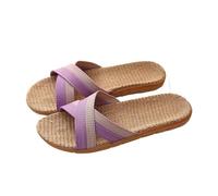 SPPEOUKJ Pantuflas Mujer Verano Couples' Home Sticky Linen Non Slip Indoor Home Bathroom Sandals Women's Floor Slippers Women's Linen Slippers Para Mujer(PURPLE,37)