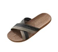 SPPEOUKJ Pantuflas Mujer Verano Pantuflas de lino a rayas for hombre, zapatos de playa planos, puntera abierta, sandalias de goma con costuras Para Mujer(Grey,41)