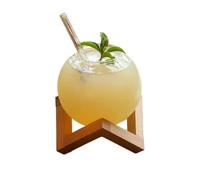 SPPEOUKJ Transparent Moon Ball Wine Glasses Creative Spherical Cocktail Glass Cup Straw Wooden Base Restaurant Cold Drinking Juice Cups