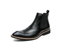 SPPEOUKJ Zapatos de piel auténtica, botas Chelsea, botas retro talladas, botines de punta redonda, zapatos de estilo británico.(Black,44)