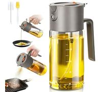 Spray Aceite 2-en-1 - Dispensador y Pulverizador de Aceite de Oliva 550 ml en Vidrio para Cocina, Ensaladas, Barbacoa, Freidora de Aire, Vinagre, Aceite, Accesorio Cocina Antigoteo (Gris)