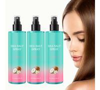 Spray de sal marina para texturizar el cabello, spray de agua salada con aroma a coco para dar volumen y rizado ondulado, niebla hidratante sin acondicionador para mujeres y hombres (3 unidades)
