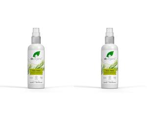 Spray para Pies con Árbol de Té Dr Organic, Desodorante, Secado Rápido, Libre de Aluminio, Vegano, Libre de Crueldad, Sin Parabenos ni SLS, Orgánico Certificado, 100ml (Paquete de 2)