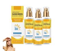 Spray protector solar para el cabello, SPF 30+, protección solar para el cuero cabelludo, protege contra daños y deshidratación, fórmula ligera no grasa, para el cabello en la división y las luces, 3