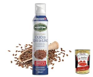 SprayLeggero Mantova Olio di Lino - Spray de aceite de linaza puro sin propelente 200 ml + Polpa italiano gourmet 400 g