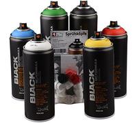 Sprays de pintura, Set Montana Black, Colores Primarios, Incluye Blanco y Negro, 6 x 400 ml + Cabezales de recambio para pulverizador