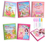 sprecenk Libro de Dibujo de Agua Mágica, 5 Piezas Libros para Colorear con Agua Mágica Reutilizables, Libros de Pintura de Agua para Niños, Magic Water Drawing Book para Edades 3 Años +, Q