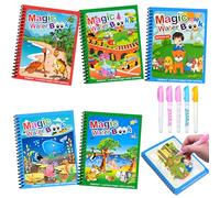 sprecenk Libro de Dibujo de Agua Mágica, 5 Piezas Libros para Colorear con Agua Mágica Reutilizables, Libros de Pintura de Agua Para Niños, Magic Water Drawing Book para Edades 3 Años +, U