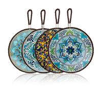 SPRHR 4 Piezas Salvamanteles Cerámica con Base de Corcho y Cordón, Diámetro 16 cm Posavasos de Cerámica Redondos con Diseño Retro, Posavasos Originales Resistente al Calor para Platos, Tazas y Ollas