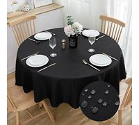 SPRICA Mantel Redondo Jacquard de 160 cm de diámetro, Resistente al Agua, Color sólido, diseño de patrón de Ondas, Lavable a máquina, Negro
