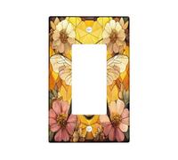 Spring Aesthetic Bee Switch Cover Wall Plate 1 Gang Single Rocker, Cool Fun Florals Insect Electrical Faceplate for Bedroom Bathroom Decor Flowers Standard Size Switchplate