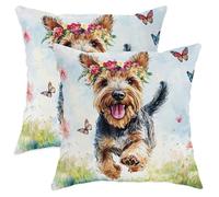 Spring Airedale Terrier - Juego de 2 fundas de almohada de perro con estampado de mariposas suaves y divertidas, 16 x 16 pulgadas, diseño de mascotas, terciopelo, decoración para sofá o sala de estar
