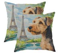Spring Airedale Terrier - Juego de 2 fundas de almohada de terciopelo de 12 x 12 pulgadas, cómodas fundas de almohada románticas con estampado de torres románticas con cremallera, patrón de mascotas