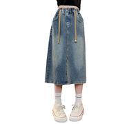 Spring and Autumn Girls Denim Skirts for Middle and Older Children Long Skirts Children's Slit Skirts Children's Clothing Saúco, azul, 13 años