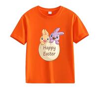 Spring and Autumn New Fashionable Cute Print Comfortable Version of The Girls Printed T Shirt 1 Boy, naranja, 12-13 años