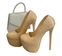 Spring Autumn Fashion Sequin Cloth Platform Pumps Sexy Round Toe High Heels Women Wedding Party Nightclub Dress Shoes(36)