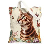 Spring Bengala Cats - Bolsa de lona para compras, 13 x 15 pulgadas, diseño floral vintage, reutilizable, bolsa de comestibles para mujeres, decoración de regalo de pintura de viaje para mascotas