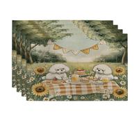 Spring Bichon Frise - Juego de 4 manteles individuales de 12 x 18 pulgadas, lindo campo de picnic divertido, 4 manteles individuales de temporada para comedor en casa, fiesta de mascotas, decoración