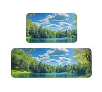 Spring Blue Skies And Sunshine, Juego de 2 alfombras de cocina antideslizantes de madera para cocina, antifatiga, alfombras largas para oficina en casa